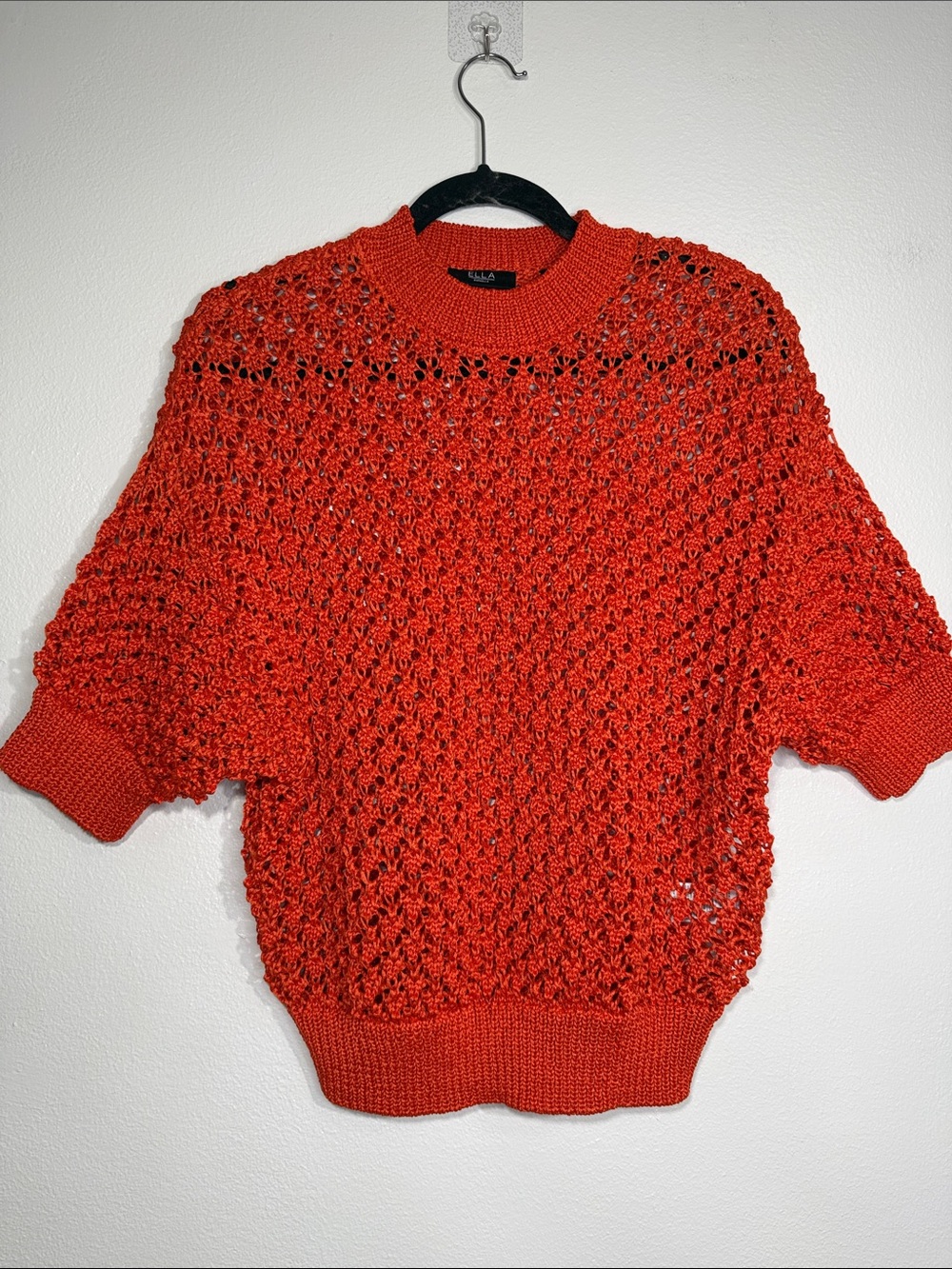 Open-Knit Ella Rafaella Red Orange Women's Sweater Tee